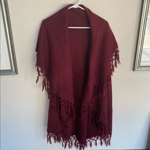 Maroon Fringed Sweater Cape